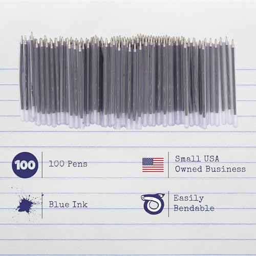 Flexible Safety Pens 100 Pack of Pens For Mental Health, Mental Health Hospital, Jail, and Prison Super Bendable with Blue Ink | 3.8 Inches Safe & Flexible for Hospitals (100 Pack)