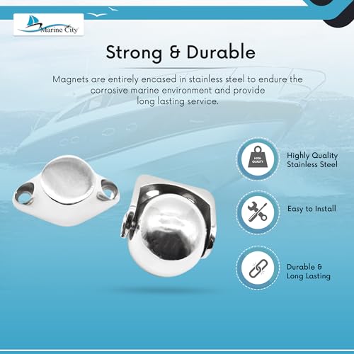 MARINE CITY 316 Stainless-Steel Gloss Finish Strong Magnetic Ball Door Stopper Soft Catch Holder Set for Boats Marine Bedroom Door Family Hardware