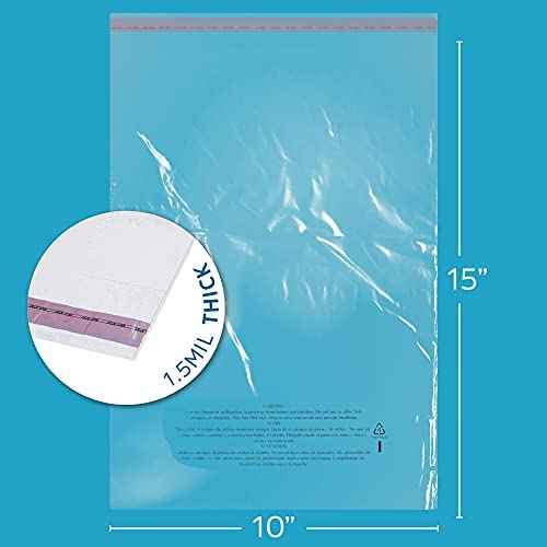 GPI - Pack of 200 10" X 15" Clear Self Seal Poly Bags, 1.5 Mil - Resealable Polybags with Adhesive Strip & Suffocation Warning for Packaging T Shirts Clothing. Perfect for Shipping Supplies with FBA
