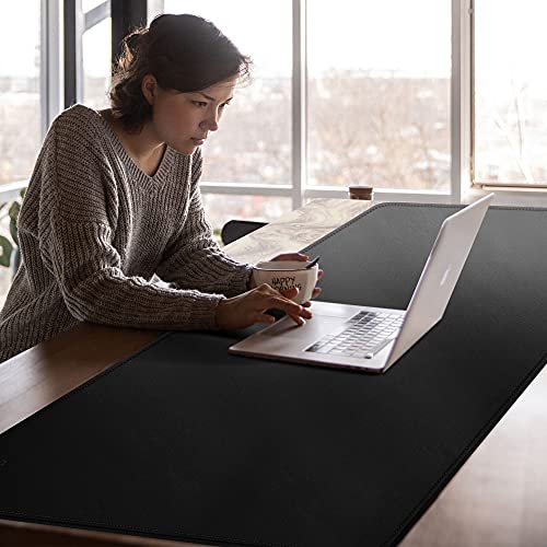 Cacoy 63" x 24" Leather Desk Mat, Desk Matt for Desktop, XXXL Large Gaming Computer Mouse Pad, Keyboard Mouse Mat, PU Leather Desk Pad Blotter, Waterproof Desk Cover Protector for Office & Home, Black