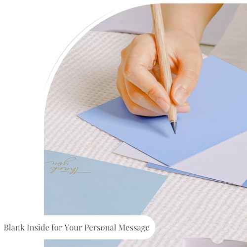 Gold Foil Thank You Cards - Bulk Pack of 40, 5x3.5 Inch with Matching Stickers & Envelopes (Blue) Textured Surface for a Unique Feel - Suitable for Baby Shower, Wedding, Small Business, Graduation
