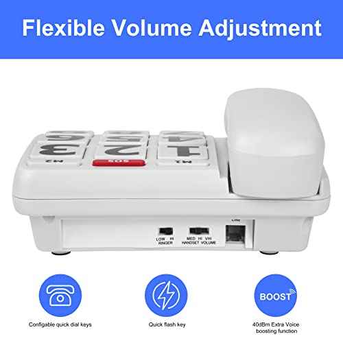 Large Key Wired Telephone, Adjustable Ringing Tone, and earpiece Volume, The earpiece can be Adjusted to Ultra-high Volume, which is Helpful for Those