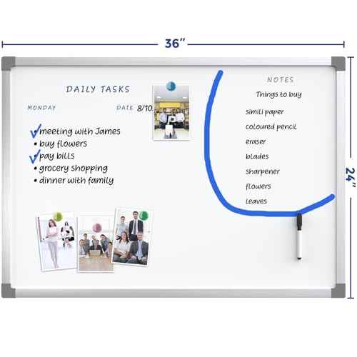 MaxGear Dry Erase Board for Wall, 36" x 24" Magnetic White Board, Double-Sided Large Whiteboard, Hanging for Planning Drawing Memo Teaching, School Home Office, Silver Aluminum Frame