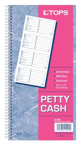 TOPS 2-Part Petty Cash Receipt Book Spiral Bound, 200 Sets, 4 Forms/Page