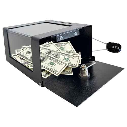 Steel Locking Tip Box - Heavy-Duty Secure Tip Jar with Combination Cable Lock, Ideal for Taxi Tips, Donations, Suggestions, Business Cards, Cash, and More in Family Churches, Restaurants, and Events.