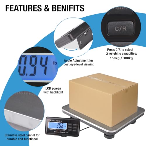 Heavy Duty Shipping Scale 660lbs - 14 x 12 Stainless Steel Platform, SurmountWay