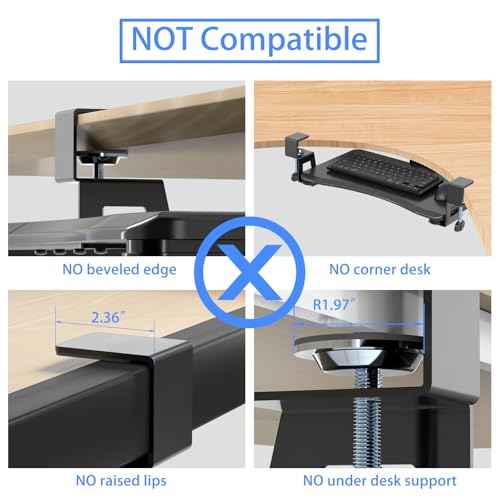 suptek Small Keyboard Tray Under Desk Pull Out with C Clamp Mount, Computer Keyboard & Mouse Tray, 20 (24.2 Including Clamps) x 11.8 inch Slide-Out Platform Computer Drawer for Typing, Black, DSF1S