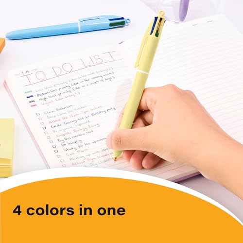 BIC 4-Color Pastel Barrel Multicolor Ballpoint Pens, Long-Lasting Ink and 1.0 mm Medium Point, 6-Count Pack in Black, Blue, Red and Green Ink