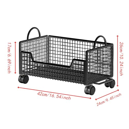 Milageto Black Rolling Book Cart with Wheels – 16.54 x 9.45 x 10.24 in Multifunction Mobile Storage