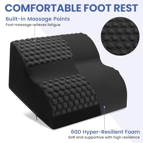 FFOGH Black Foot Rest for Under Desk with Massage Dots, 3-Tier Foot Stool