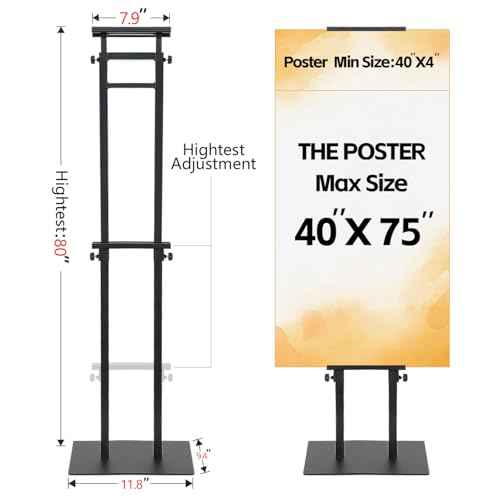 Poster Stand - Poster Board Stand for Display, Heavy Duty Floor Standing Sign Holder with Non-Slip Base, Adjustable Poster Stand Height Up to 78 inch, Double-Sided for Board & Foam Sign (1 Pack)