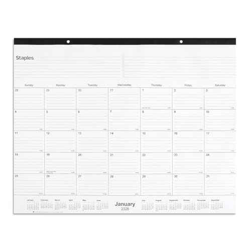 Staples 2026 Year 21.75" x 17" Monthly Desk Pad Calendar, White/Black (ST12951-26)