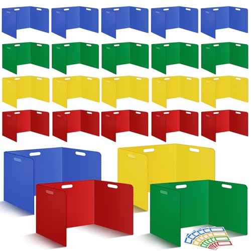 24Pack Desk Dividers for Students 14 ¡¿ 17.5 ¡¿ 14 Inch Plastic Durable and Waterproof Black Privacy Folders Shields Test Dividers with Classroom Privacy Boards for School Study Supplies (Muticolored)