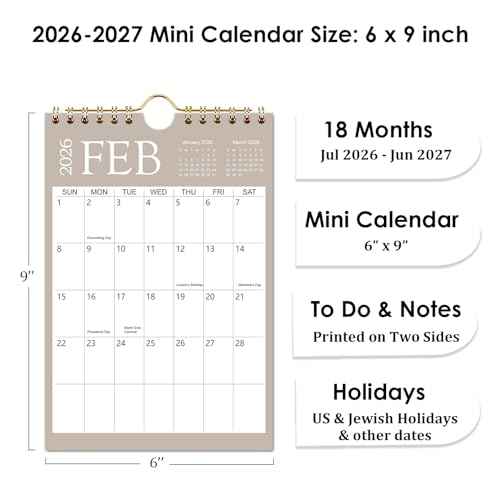 Mini Wall Calendar 2026-2027, 6x9 Inch Mini Calendar, 18 Month Small Calendar from January 2026 to June 2027, Little Notepad Calendar for Desk, Kitchen, RVs, Bulletin Board or Fridge