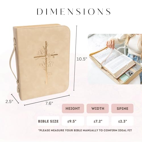Bible Cover Case for Women ? PU Leather Large Bible Case with Minimalist Debossed Design ? Christian Bible Accessories for Girls & Women (Beige/Gold)