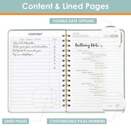 LABUK Spiral Notebook for Women, A5 Spiral Journal Notebooks, 160Pages Lined Hardcover Journaling for Work, 5.5 x 8in Journals for Writing, Light Green