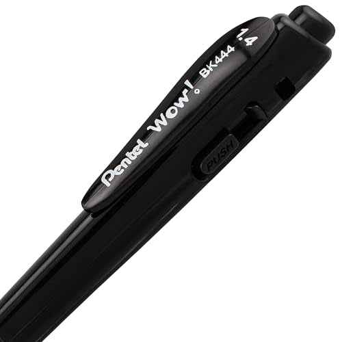 Pentel Wow! Retractable Ballpoint Pen, (1.4mm), Bold Line, Black Ink, Pack of 8 (BK444BP8A)