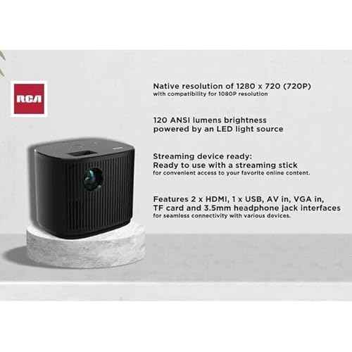 RCA 720P Home Theater Projector, 1280 x 720 (720P), 4" LCD technology, 120 ANSI lumens, 32" to 140" (diagonal), 2 x HDMI - RPJ181-BLACK