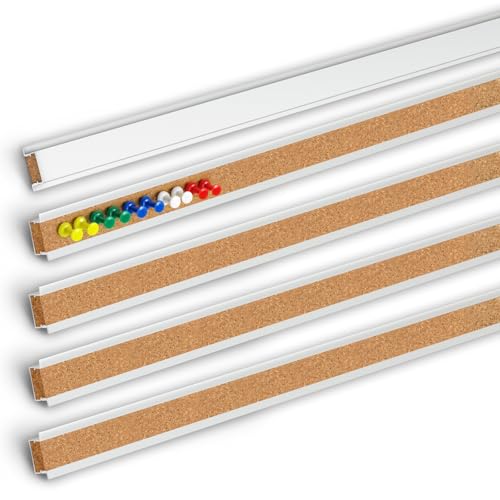 Cork Bulletin Board Strips for Wall, 5pcs Cork Strips Aluminum Frame Bulletin Bar Strip for Classroom, Office, Walls (35.5"¡¿1.1")