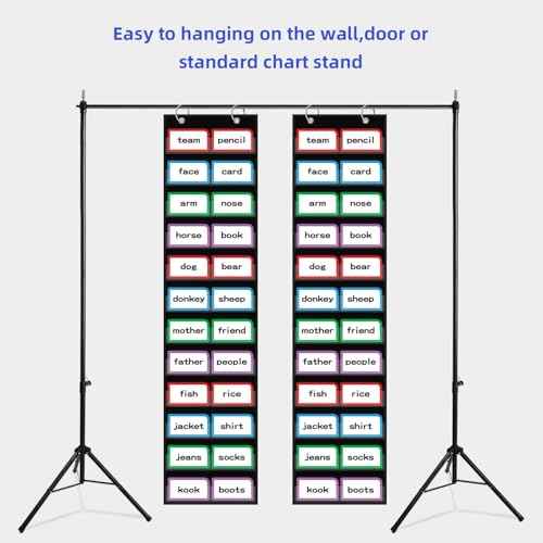 10¡±W x 48.25¡±H Classroom Words Pocket Chart with 12 Clear Pockets, Black Standard Pocket Chart for Classroom and Home for Sentence Strips, Reusable Words Hanging Pocket Chart (Black)