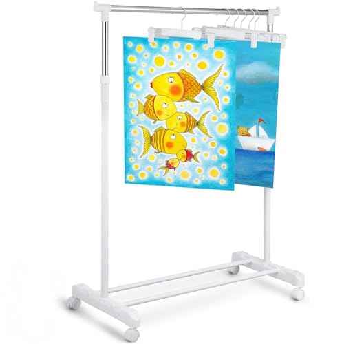 Soaoo Anchor Chart Storage Rack Adjustable Blueprint Storage Vertical Poster Holder Anchor Chart Holder with 12 Pcs Hangers for Classroom School Students Home Office Workers Supplies(White)