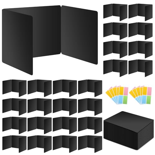 24 Pack Black Desk Dividers for Students, Privacy Shields Folder for Students, Durable & Waterproof Plastic Study Board, Classroom Teacher Supplies Test Divider, Includes 40pcs Extra Labels