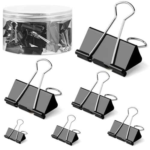 150 PCS Binder Clips Assorted Sizes, Extra Large Medium Small Mini and Micro, Metal Paper Binder Clip Black,Paper Clamps, 6 Sizes for Office, School and Home