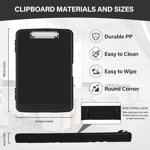 Clipboard with Storage, High Capacity Clip Boards 8.5x11, Heavy Duty Plastic Nursing Clipboard Folder with Pen Holder and Low Profile Clip for School & Office