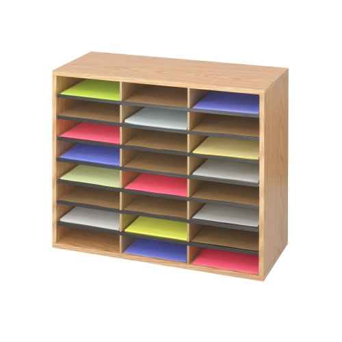 Safco Literature Organizer, 24 Compartments, Office and Classroom Mailbox with Adjustable Shelves, Wood Paper and Mail Sorter, Medium Oak