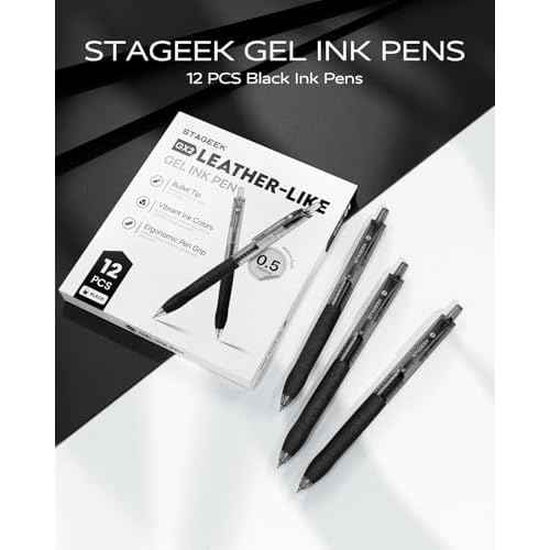 0.5mm Gel Pens Fine Point Smooth Writing Pens, 12PCS Black Ink Pens, Retractable Leather-Like Black Gel Pens, Business Gel Pen for Journaling, Writing, School, Office Use (Black)