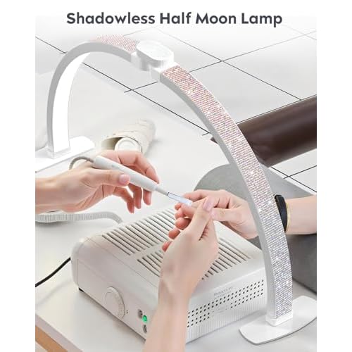 UBeesize Foldable 29" Half Moon Light with Phone Holder, LED Nail Desk Lamp for Manicure/Salon/Tattoo, Dimmable Arch & Crystal Diamond