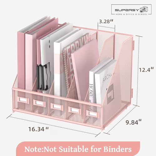 Pink Metal Desk Organizer with 5 Vertical Compartments - Small
