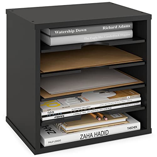 Black 5-Tier Wooden Desk File Organizer with Adjustable Shelves – Ballucci