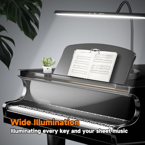 DUDUDU 17" Dimmable LED Piano Light, 2-in-1 Clamp Base Piano Lamp with Metal Music Book Clip & Flexible Gooseneck, 3 Colors Modes, Adjustable Height & Direction for Grand/Upright/Digital Pianos Black