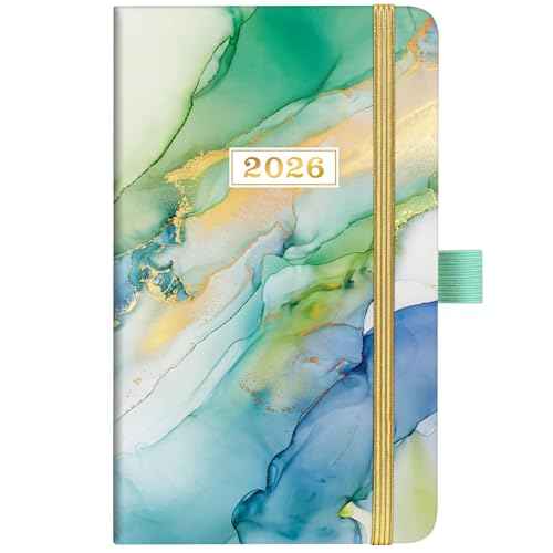2026 Pocket Planner - 2026 Pocket Calendar, 2026 Planner Weekly and Monthly from Jan. 2026 - Dec. 2026, 6.3''¡¿3.8'', Agenda Planners and Schedule Organizer with Pen Loop, 2 Bookmarks, Banded - Green