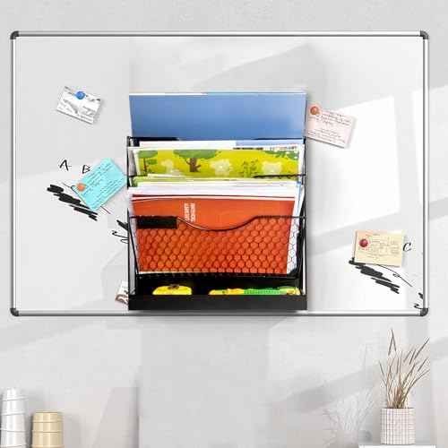 Magnetic File Holders, 4 Tier Magnetic Paper Holders for Office File Cabinet,Refrigerator, Whiteboard, No Drilling Installation Magnetic Mail Holder Basket Storage Folder Holder,2pack