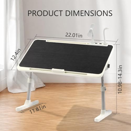 PHANCIR Black Adjustable Laptop Desk with USB Cooling Fan & LED Light