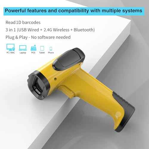2.4GHz Wireless & Bluetooth Handheld 1D 2D Barcode Scanner, Triple Mode USB Laser Scanning Gun for Android iOS Windows, Retail Warehouse Inventory Management