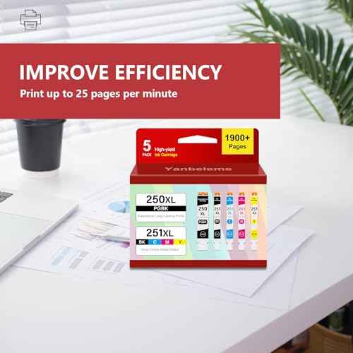 PGI-250XL CLI-251XL 5-Pack Replacement for Canon 250 251 XL Ink Cartridges for PIXMA MX922, MG5420, MG5520, MG5522, MG6320, MG6620, IP7220 Printer (PGBK Black Cyan Magenta Yellow)