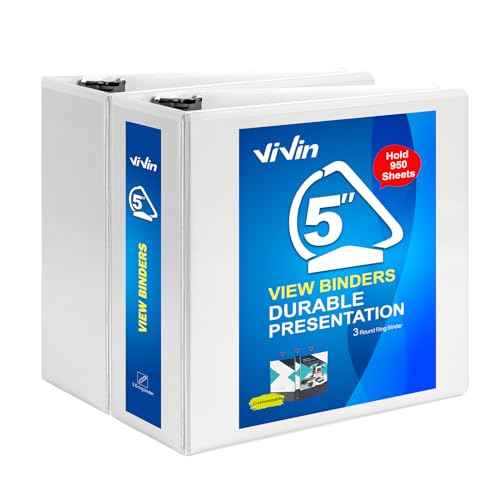 ViVin Durable 5 inch D Ring View Binder, Large 5" Slant-D Ring with 950-Sheet Capacity, Fit 8.5" x 11" Paper, 2 Pack(White)