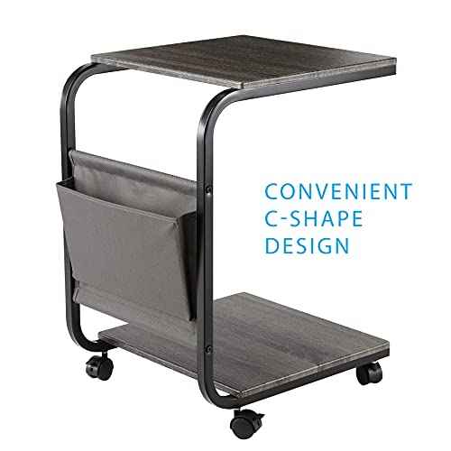 Seville Classics Airlift Height Adjustable Mobile Rolling Laptop Cart Computer Workstation Desk, Table for Home, Office, Classroom, Hospital, w/Wheels, Black, Tilt w/Side Table (28") (New Model)