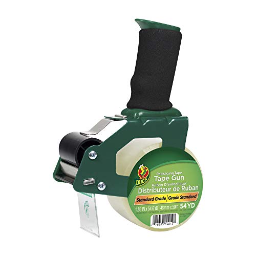 Duck Brand Tape Gun with Foam Handle – Hand Dispenser + 1 Roll Clear Packing Tape
