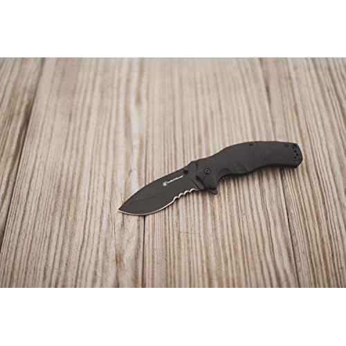 Smith & Wesson Black Ops Recurve 8in S.S. Assisted Opening Knife with 3.5in Drop Point Blade and G10 Handle for Outdoor, Tactical, Survival and EDC