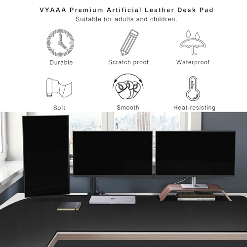Vyaaa L Shaped Leather Desk Pad, 59" x 59" x 19.6" Large PU Leather Corner Desk Mat for Computer, Gaming, Writing, Home and Office£¨ Black£©