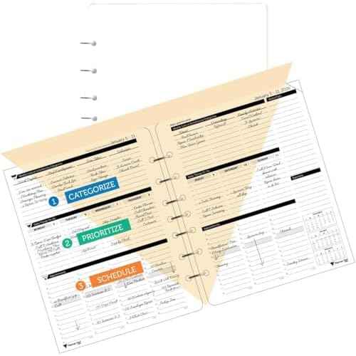 Planner Pad 7 Hole Loose Leaf January-December 2026/ Calendar Year 6 3/4" x 8 1/2" Medium 3-Tier Funnel Down 12 Month Organizer,Black Ink