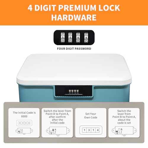 Lockable Storage Container Bin, 4.2 Gallon Capacity Organizer Box with Combination Lock, Heavy Duty Plastic Trunk, Usable As Item Organizer Or Office File Storage(Blue)