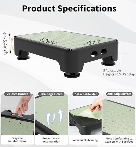 Liftoza Noctilucent Bedside Step Stool with Black Mat, Adjustable 5-Level Safety Platform, 700 lbs Capacity for Seniors & Kids