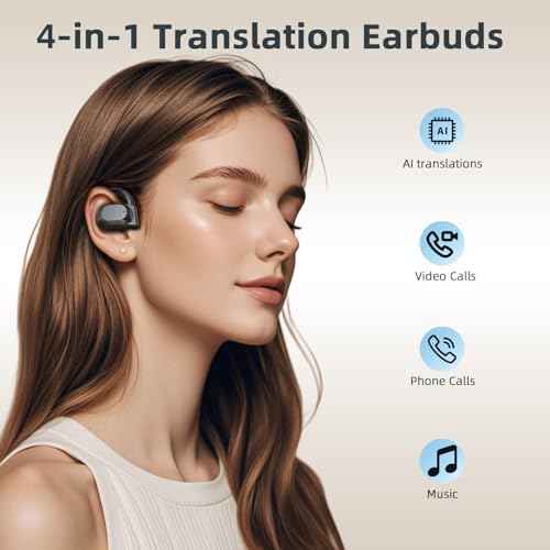 Translation Earbuds Real Time, 144 Language Translator Earbuds 2025 AI Translating Earbud Compatible with iPhone & Android, 4-in-1 Translating Device for Travel, Business, and Learning (Black)
