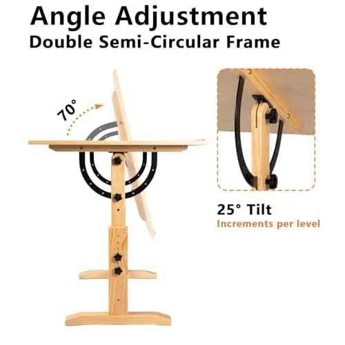 DJAR Adjustable Wooden Drawing Table, 42"x30" Artist Drafting Desk for Painting, Sketching, Writing, Natural