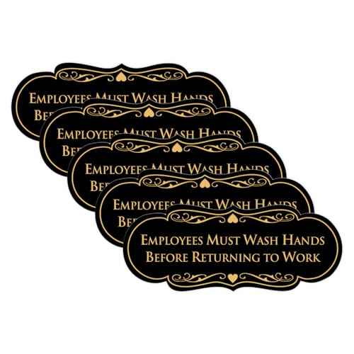 Signs ByLITA Designer Employees Must Wash Hands Before Returning to Work Sign - Durable Material and Easy Installation (Black Gold) - Medium (5 Pack)